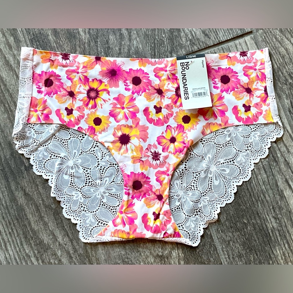 New Nobo, No Boundaries microfiber & lace hipster panties you pick size Floral